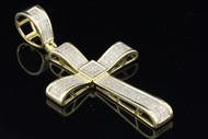 Diamond Cross Pendant Mens .925 Sterling Silver Ribbon Design Charm 0.95 Tcw.