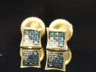 MENS LADIES .925 STERLING SILVER BLUE & WHITE DIAMOND STUD EARRINGS .05 CT.
