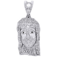 10K White Gold Diamond Jesus Face Piece Pendant 1.30" Mens Pave Charm 0.75 ct.