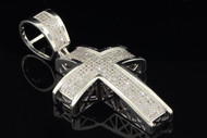 Diamond Domed Cross Charm Mens .925 Sterling Silver Pave Pendant 1.25 Tcw.