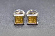 Yellow Diamond Studs 10K White Gold 0.05 CT Pave Kite Shaped Mini Earrings