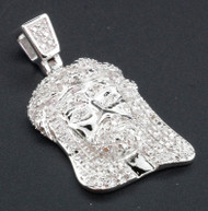 Mini Diamond Jesus Face Pendant Sterling Silver Round Cut Pave Charm 0.33 Ct.