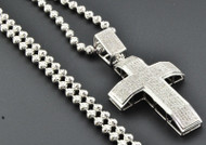 Diamond Cross Pendant .925 Sterling Silver Mens Domed Charm with Moon Cut Chain