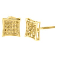 Yellow Diamond Studs 10K Yellow Gold Round Cut Pave Kite Shaped Earrings 0.15 Ct