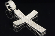 .925 Sterling Silver Round Cut Pave Set Diamond Cross Pendent 1 Ct.