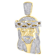 Diamond Jesus Piece Pendant 10K Yellow Gold Tear Drop Pave Charm 0.75 Tcw (1.5")