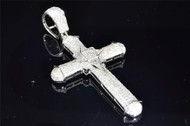 Mens 10K White Gold Genuine White Diamond Cross Pendant Designer Charm 1.50 ct.