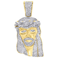 .925 Sterling Silver Diamond Jesus Face Piece Pendant 1.60" Mens Pave Charm 1 Ct