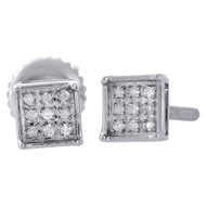.925 Sterling Silver Diamond Studs Mini 5.10mm 4 Prong Square Earrings 0.05 Ct.