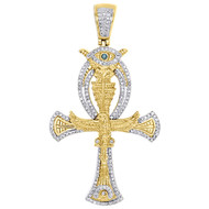 10K Yellow Gold Diamond Ankh Key Of Eternal Life Pendant Cross Charm 1.12 Ct.