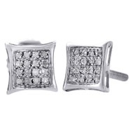 .925 Sterling Silver Pave Real Diamond Studs 6.65mm Mini Kite Earrings 0.10 Ct.