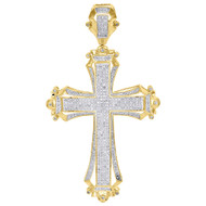 10K Yellow Gold Round Diamond Fancy Cross Pendant 2.90" Mens Pave Charm 1.14 Ct.