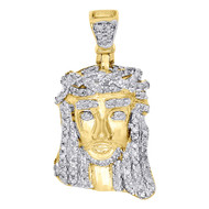 10K Yellow Gold Round Diamond Mini Jesus Piece Pendant Mens Pave Charm 0.40 Ct.