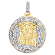 10K Yellow Gold Diamond 3D Jesus Face Circle Medallion Pendant Pave Charm 1 ct.