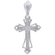 Real Diamond Fancy Cross Sterling Silver Pendant 2.70" Mens Pave Charm 0.20 ct.