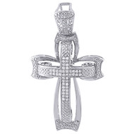 Mens 925 Sterling Silver Natural Diamond Cross Pendant Dome Design Charm .25 Ct.