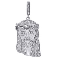 10K White Gold Diamond Mini Jesus Face Piece Pendant 1.30" Pave Charm 0.75 ct.