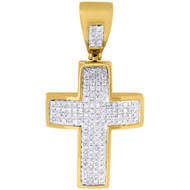 Diamond Mini Domed Cross Pendant 10K Yellow Gold Solid Side Wall Charm 0.75 Ct.