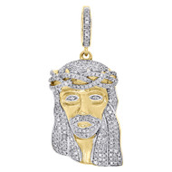 10K Yellow Gold Diamond Mini Jesus Face Piece Pendant 1.30" Pave Charm 0.75 ct.