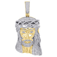 Real Diamond Jesus Face Piece Pendant .925 Sterling Silver 2" Mens Charm 1 CT.