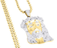 Diamond Jesus Face Pendant .925 Sterling Silver Brushed Charm w/ Chain .25 Ct