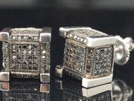 Black Diamond Cube Earrings Mens 10K White Gold Round Cut 3D Design Studs 1 Tcw.