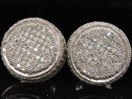 Diamond Circle Earrings Mens .925 Sterling Silver Round Pave Studs 0.75 Tcw.