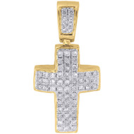 Diamond Mini Domed Cross Pendant 10K Yellow Gold Solid Walls Pave Charm 0.39 Ct.