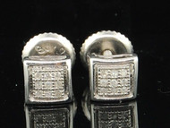 Diamond Square Studs .925 Sterling Silver Round Pave Earrings 0.05 Ct.