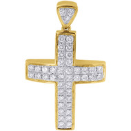 Diamond Mini Domed Cross Pendant 10K Yellow Gold Solid Side Wall Charm 1.03 Ct.