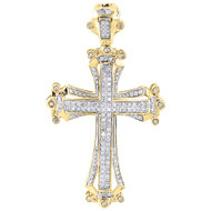 10K Yellow Gold Diamond Cross Pendant Round Cut Pave Domed Design Charm 0.69 Ct.