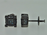 Blue Diamond 3D Cube Earrings Mens 10K Gold Black Finish Square Studs 0.40 Tcw.
