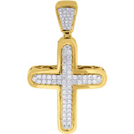 Diamond Mini Domed Cross Pendant 10K Yellow Gold Round Cut Pave Charm 0.94 Ct.