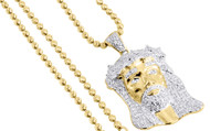 Diamond Jesus Face Piece Pendant .925 Sterling Silver Charm with Chain 0.25 Ct.