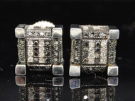 Black Diamond Cube Studs .925 Sterling Silver Pave Square Earrings 0.50 Ct.