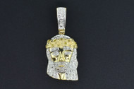Yellow Diamond Crying Jesus Face Pendant 10K Yellow Gold Round Cut 0.16 Ct Small