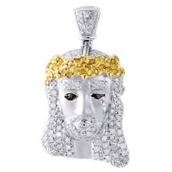 10k White Gold Diamond Pendant Tear Drop Mini Jesus Head Piece 3D Charm 0.50 Ct.