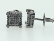 Black Diamond Cube Studs 10K Gold Round Pave 3D Square Earrings 1/4 Tcw.