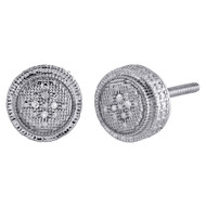 .925 Sterling Silver Diamond 3D Studs Illusion Set 8mm Circle Earrings 0.02 Ct