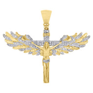 10K Yellow Gold Genuine Diamond Jesus Angel Wings Crucifix Pendant Charm 0.30 Ct