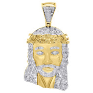 10K Yellow Gold Diamond Mini Jesus Piece Head Pendant Mens Brushed Charm 0.62 Ct