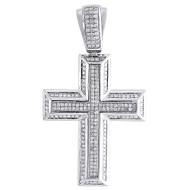 Diamond Cross Pendant Mens .925 Sterling Silver Pave Religious Charm 1.10 Tcw.