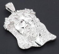10k White Gold Diamond Pendant Teardrop Mini Jesus Piece Head Pave High Polished