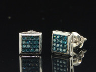 Mens/Ladies 10K White Gold 1/10 ct. Blue Diamond Earrings Square Studs Earrings