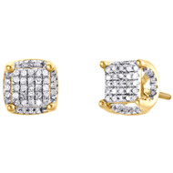 10K Yellow Gold Real Diamond 4 Prong Halo Tiered Stud 8mm Pave Earrings 1/2 CT.