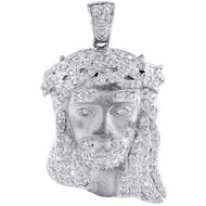 10k White Gold Diamond Teardrop Mini Jesus Piece Head Cross Pendant 0.26 Ct.