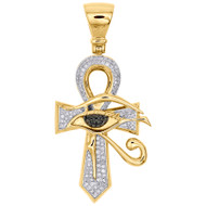 10K Yellow Gold Diamond Evil Eye Pointed Ankh Cross Pendant 1.90" Charm 1/2 CT.