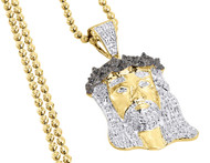 Black Diamond Mini Jesus Piece Face Pendant .925 Sterling Silver Charm w/ Chain