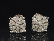 Flower Design Diamond Studs 10K White Gold Round Cut Circle Earrings 1/2 Tcw.