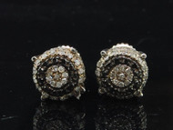 Mens Ladies Sterling Silver & Black Diamond 3D Circle Cube Earrings Studs .33 ct